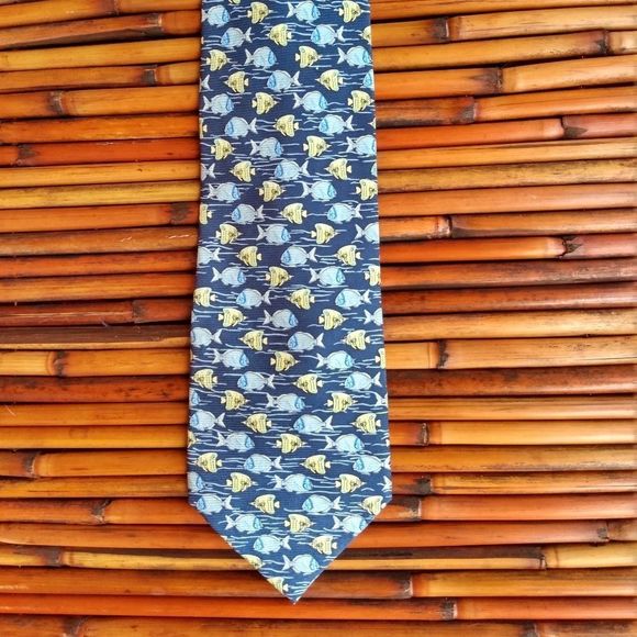 EUC TROPICALO by TANGO Tropical Blue & Yellow Tropical Fish 100% Silk Tie - Picture 7 of 7